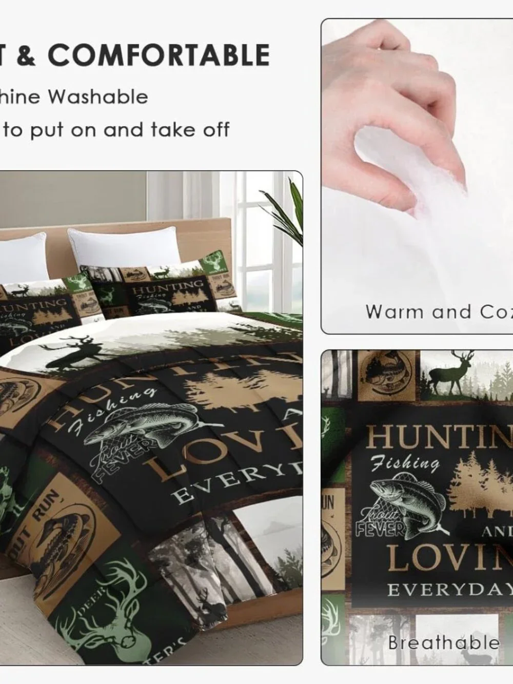 Queen Size Comforter Set with 2 Pillowcases, Retro Mountains Gray Soft 3 Pcs Bed